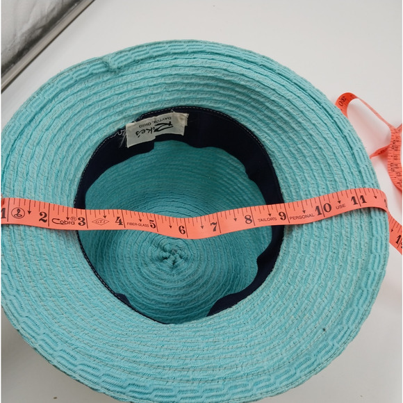 Rike's Light Blue Teal Woven Paper Straw Summer Hat with Black Ribbon Bow Accent - Picture 8 of 10